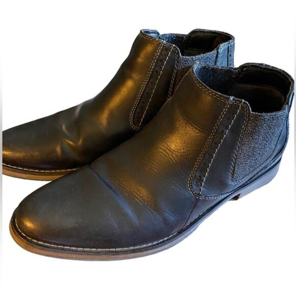 Steve Madden Men’s Size 9 Proven Style Chelsea Boot In Black Leather Gray Fabric - Picture 2 of 8